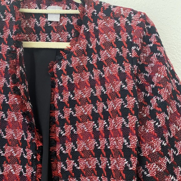 Chico's Blazer Jacket Womens Size 2 Large Tweed Red Black Open Front - Picture 3 of 7